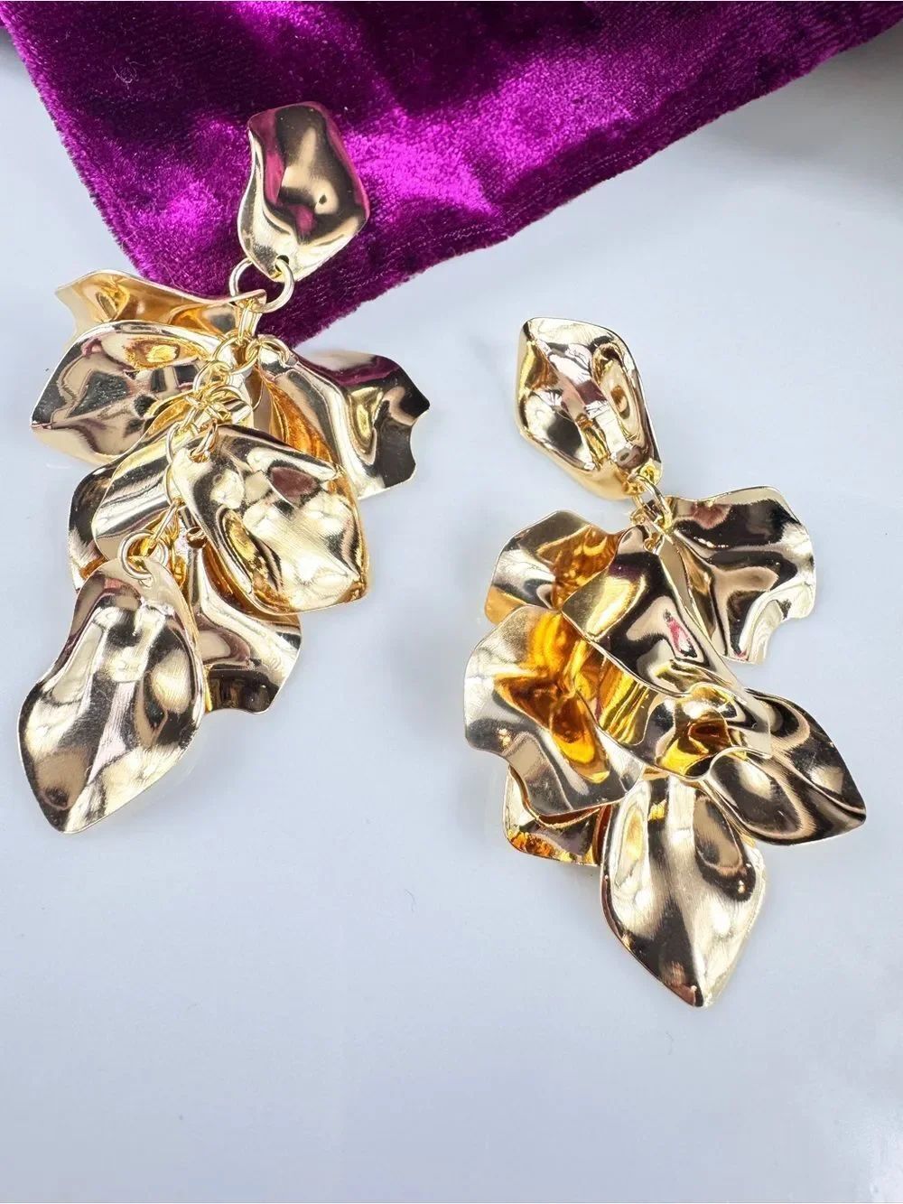 Zara Shimmering Gold Petal Cluster Drop Earrings